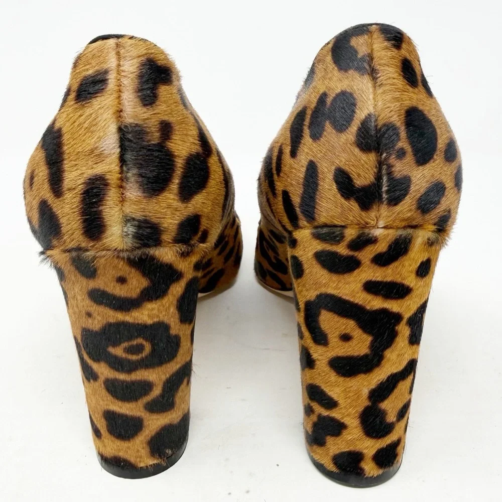 Manolo Blahnik Tucciototo Leopard Calf Hair Pumps Womens Size EU 37.5